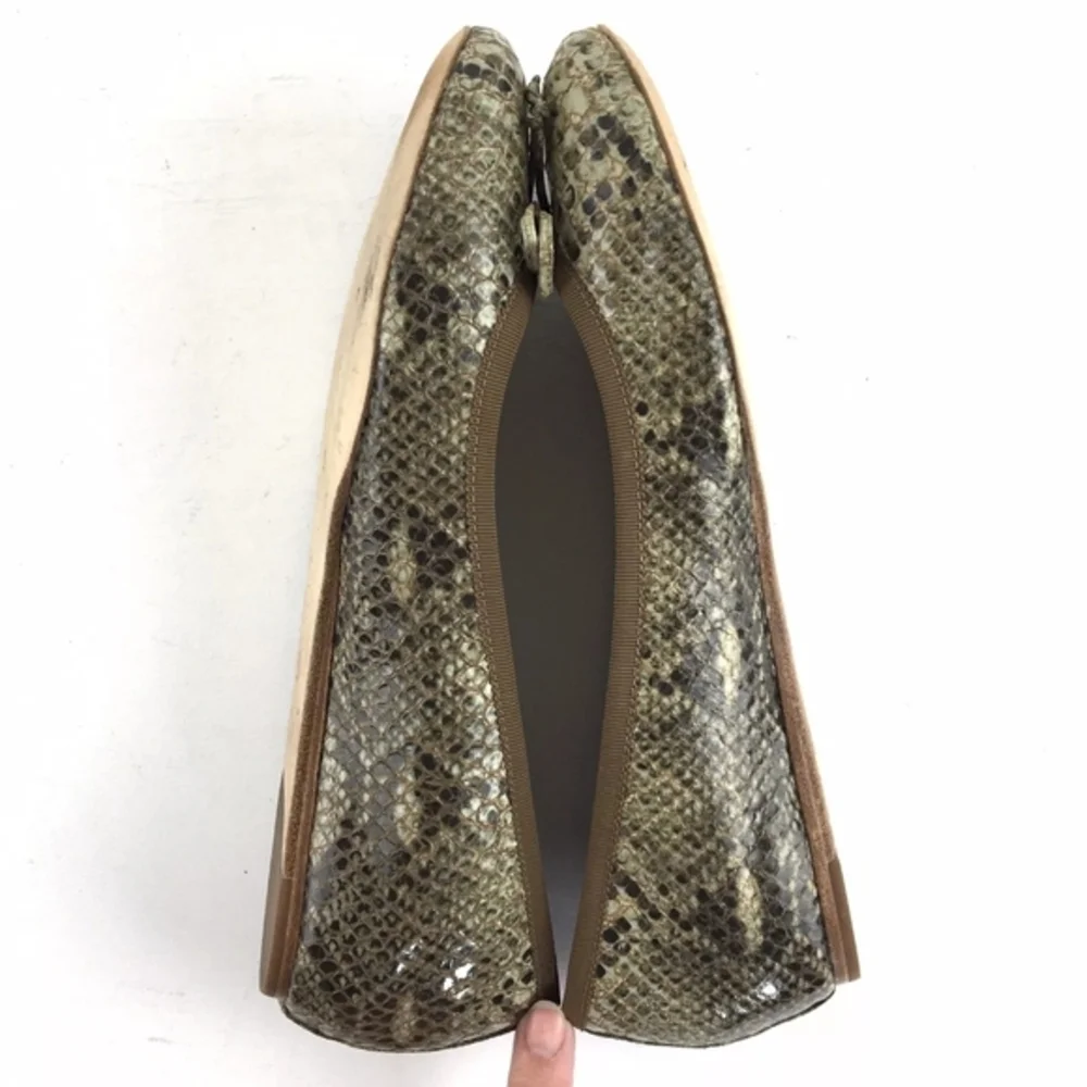 10022-Shoe Saks Fifth‎ Avenue Green/Brown Leather Snake Skin Bow Flats Sz 7